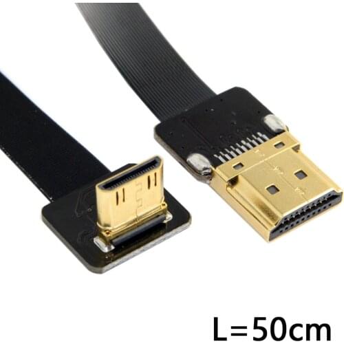 BAAQII FPV 90 Degree Up Angled Mini HDMI Male to HDMI Male FPC Flat Cable 50cm & 20 cm AA4074-AA4075