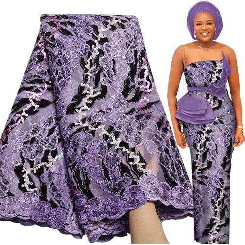 Bestway African Lace Fabric 2021 Quality Sequins Embroidery Velvet Lace Material 5 Yards Nigerian Wedding Wear Sewing Fabrics