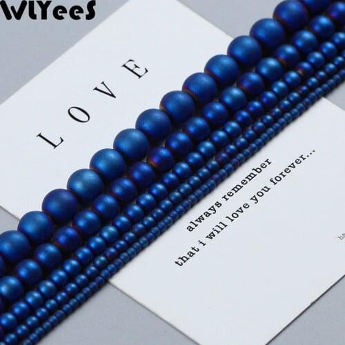 WLYeeS Matte Plating Blue Round Hematite Beads 2-10mm Natural Stone Ball Loose Beads for Jewelry Bracelet Making DIY Accessories