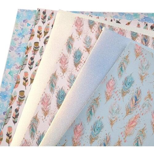 David accessories 6pcs/set 20*33cm Leather Set Feather Flower Faux Synthetic Leather Fabric DIY Bow Bag Decoration Craft,1Yc7253