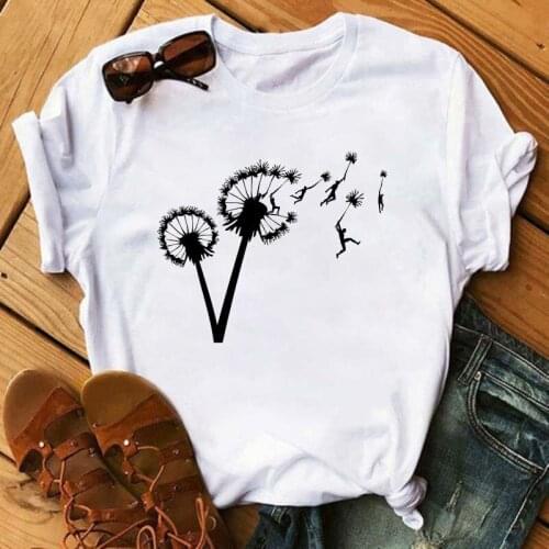 Dandelion Print t shirt Women Harajuku Casual Funny t shirt For Lady Girl Short Sleeve Top Tee Female t shirt Woman Clothing