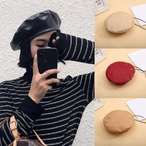 New Fashion Womens Beret Leather Female Retro Solid Color Casual Hats Trend Comfortable Caps