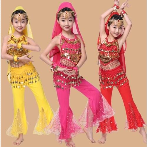 Girls Belly Dance Costumes Kids Chiffon Belly Dance Pants Indian Costumes Children Tribal Dance Wear Performance Clothes DN1116