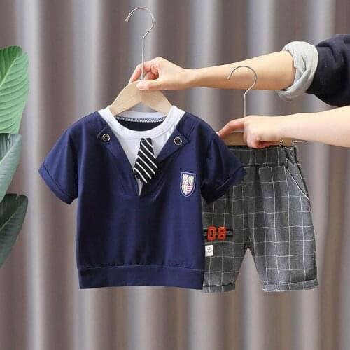 Hot Sale Kids Clothing Sets Fashion Patchwork Childrens Clothing T-Shirt+Shorts 2 Pcs Formal Clothing Baby Boys Clothes 1-5 Y