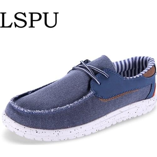 LSPU Spring & Autumn Lightweight Casual Canvas Shoes For Men Slip On Breathable Flat Mens Casual Shoes Footwear Plus Size 39-46