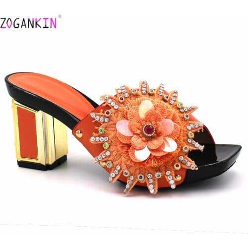 Orange Color New Coming High Quality Italian Women Shoes with Platform Nigerian Ladies Office Lady Slipper Comfortable Heels