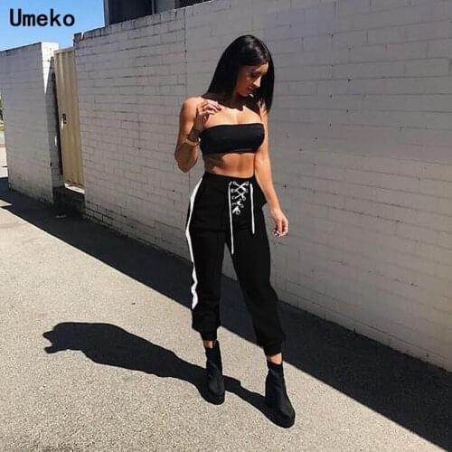 Autumn Fashion Women Black Pants Lace Up High Waist Ankle Jogger Hot Girl Hip-hop Trousers Casual Loose Cool Pants Bootcut Pants