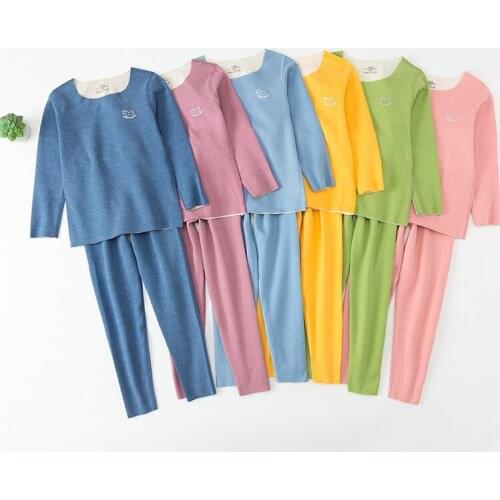 Autumn Children Long Johns Suit Velt Baby Boy Winter Clothes Suit Warm Kids Thermal Underwear Soild Youth Girls Fall Clothing