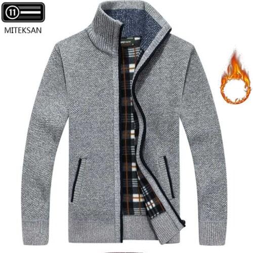 MITEKSAN Daily Street Jacket Winter Men Clothing Sweater Coats Knit Cardigan Joker White Plus Turtleneck Casual Thick Warm Tops