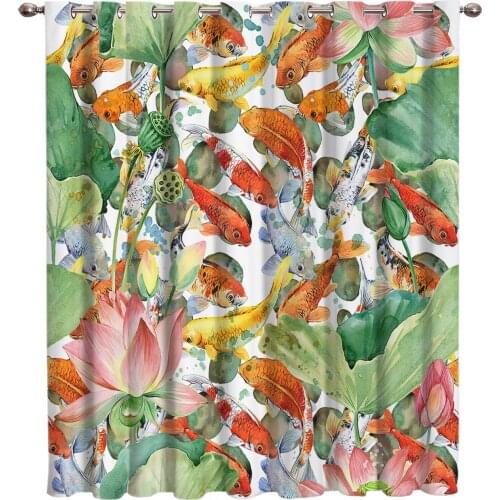 Pond Ink Painting Varicolored Koi Fish Room Curtains Large Window Window Curtains Dark Living Room Outdoor Bedroom Floral Fabric