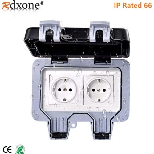 Rdxone IP66 Waterproof Outlet 16A Wall Power Socket for Garden,Garage