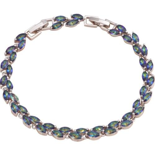 ROLILASON Luxury Rainbow Charm Bracelets for Ladies Zircon Crystal Health Nickel Lead free Fashion jewelry TB750