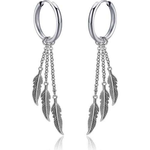 New Retro Fringed Chain Earrings Men Women Earrings Ear Buckle Leaf Pendant Earring Jewelry