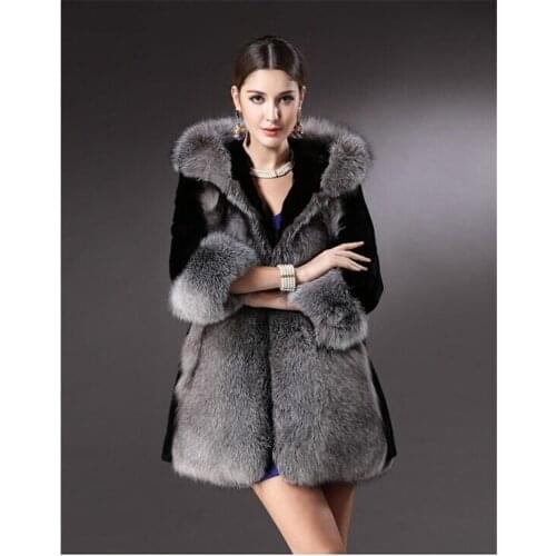 Winter Imitation Mink Fur Coat 2021 Fashion Streetwear Covered Button Womens Hooded Thick Fur Collar Jacket Overcoat