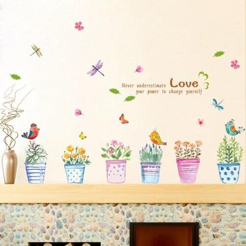 Modern Lovely Plants Bonsai Potted Flower Wall Stickers Decorative Sticker Home Decor Kitchen Window Living Room Decoration