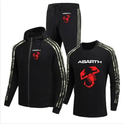High quality Cotton Casual Zip Jacket Abarth car logo printing Spring Autumn Mens jacket + sweater + pants three-piece suit