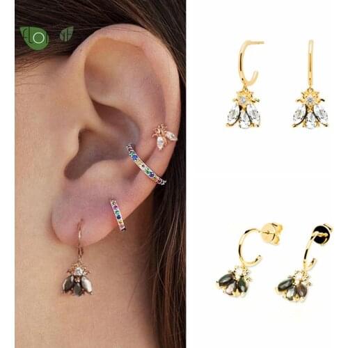 YUXINTOME 925 Silver Ear Needle Womens Zircon Pendant Earrings Ladybug Animal Personality Stud Earrings Party Gift Jewelry