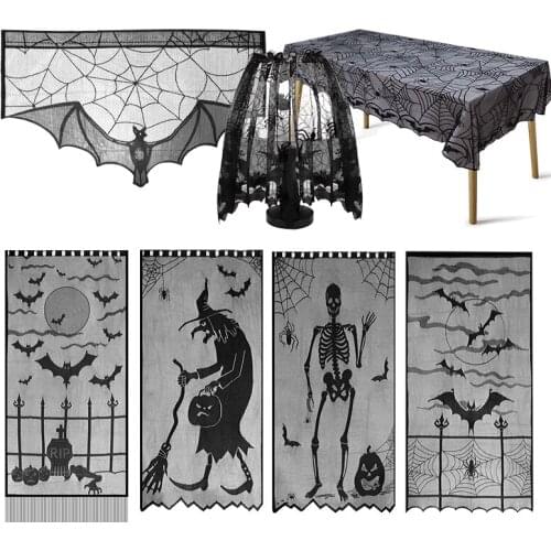4 Styles Halloween Decoration Horror Props Haunted House Gothic Black Lace Spiderweb Window Curtain Cloth Cosplay Party Supplies