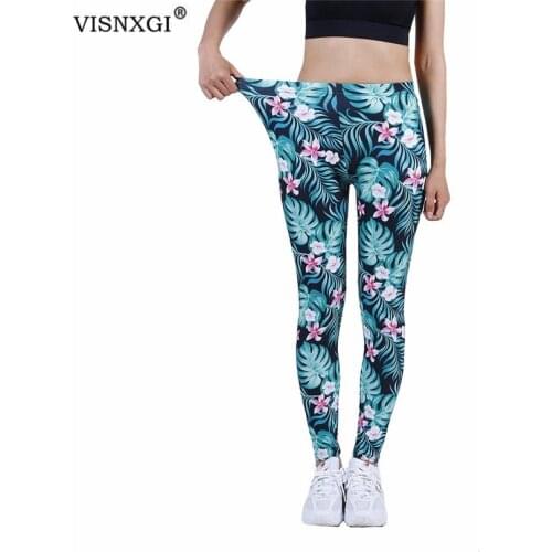 VISNXGI Fitness Leggings Female Push Up Gym Womens Clothing High Waist Leaf Floral Pattern Sexy Workout Pants Female Ankle Knee