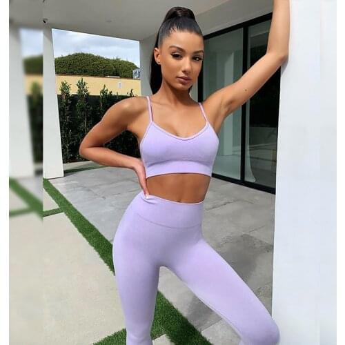 Yoga Womens Seamless Suit Sportswear Gym Leggings Sports Bra Push ups Female Fitness Exercise Sports Workout Running Sets 2020
