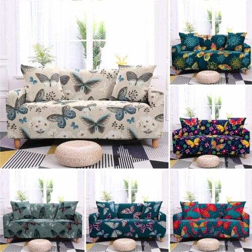 1/2/3/4 Seaters Butterfly Pattern Elastic Sofa Cover for Living Room Spandex Couch Cover Stretch Slipcover Washable Sofa Towel