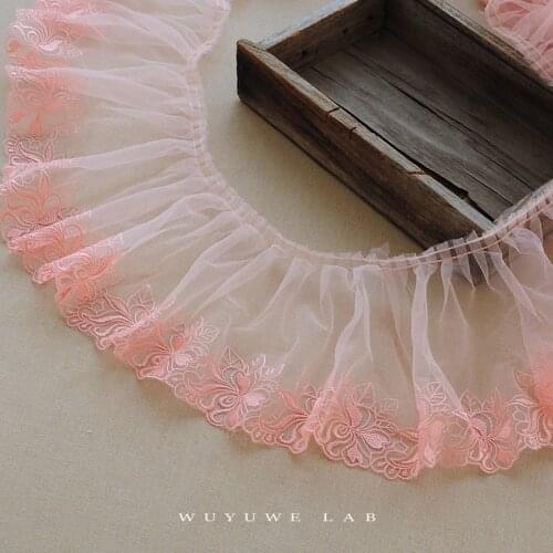 1M Exquisite Black Pink Mesh Lace Fabric Ribbon Elastic Ruffle Trim Collar Sewing Clothing Skirt Headwear Applique Decor 15CM