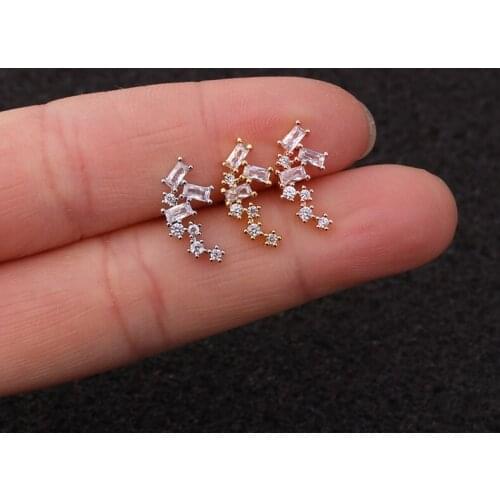 1 PCS Cute Shiny Geometric Micro Pave CZ Ear Cartilage Piercing Cuff Stud Earring Trendy Gold Color Steel Bar Ball Ear Jewelry