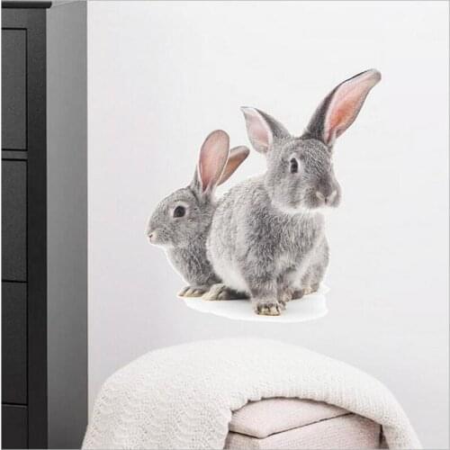1Pcs Cartoon 3D Two Little Gray Rabbits Wall Stickers Wall Landscaping Decoration Waterproof Wallpaper Home Decals
