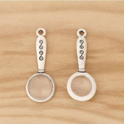 10 Pieces Tibetan Silver Magnifying Glass Charms Pendants for Necklace Jewellery Making Accessories 32x12mm