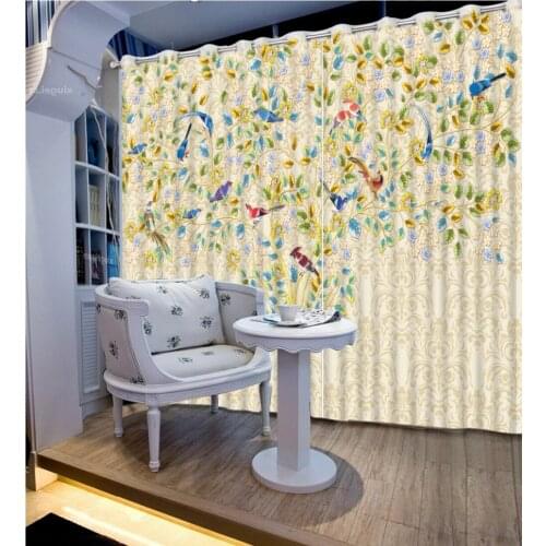 3D Curtains Home Bedroom Decoration Custom Curtain Pattern Background Color Tree Birds Bed Room Living Room Office Hotel Cortina