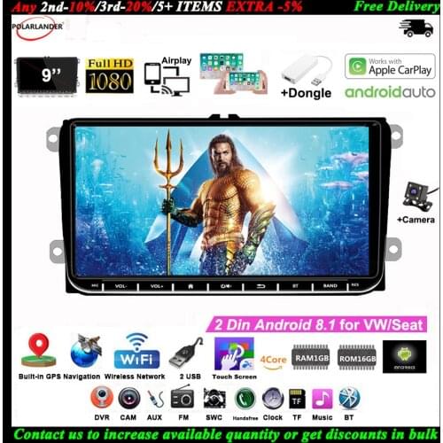 9''2 Din GPS Android Car Radio for VW/Seat+Carplay Airplay Siri FM BT +CAM Wifi