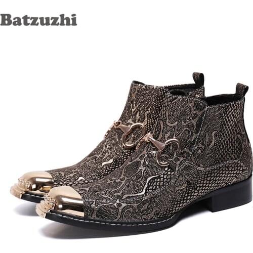 Batzuzhi Luxury Handmae Men Boots Shoes Metal Toe Leather Ankle Boots Designers botas hombre Zip Party Dress Boots Men, 38-46
