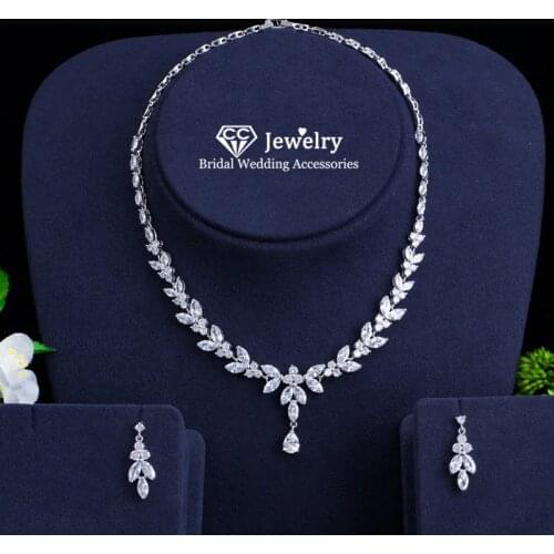 CC Bridal Jewelry Set Drop Earrings Necklace Elegant Wedding Accessories for Women Europe And America Style Party Bijoux T0133