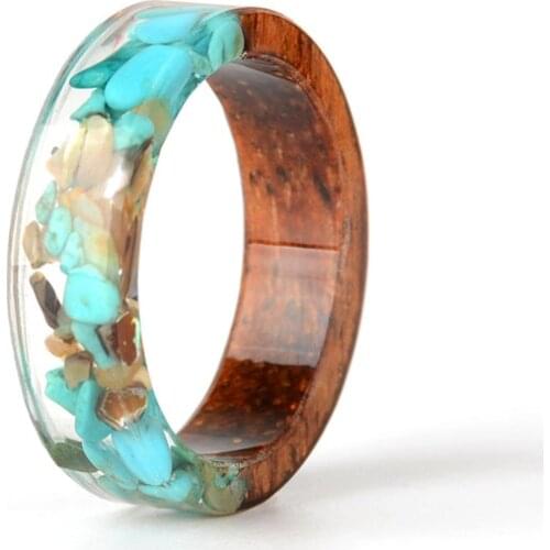Wood Resin Ring Forest Fresh Time DIY Handmade Gem Crystal Dry Flower Epoxy Ring
