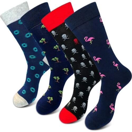 Large Size Men Women Cotton Crew Socks Funny Flamingo Skull Skeleton Palm Tree Weed Long Happy Socks Streetwear Skateboard Socks