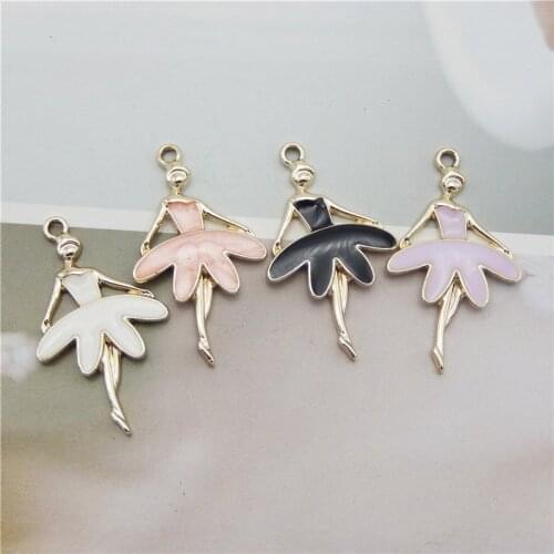 Julie Wang 12PCS Enamel Dancing Girl Charms Zinc Alloy Ballet Girl Gold Tone Pendant Bracelet Jewelry Making Accessory