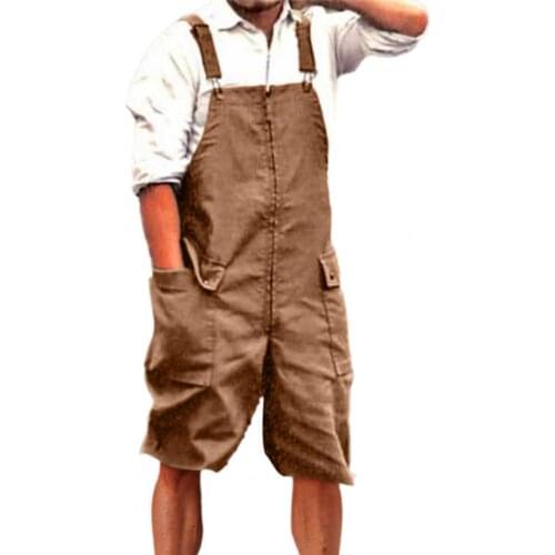 Summer Casual Bib Jumpsuit Men Fashion Loose Big Pocket Cargo Short Pant Overalls Romper Vintage Men Loose Shorts Playsuits