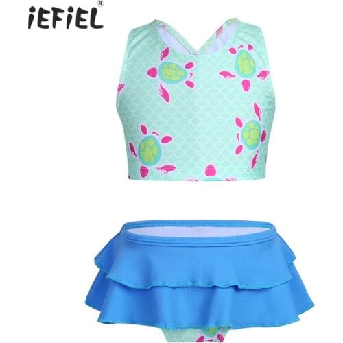 2PCS Kids Girls Tankini Adorable Swimsuit Turtles Printed Bikini Swimwear Swimsuit Bathing Suit Set Tops with Bottoms SZ 12 M-8
