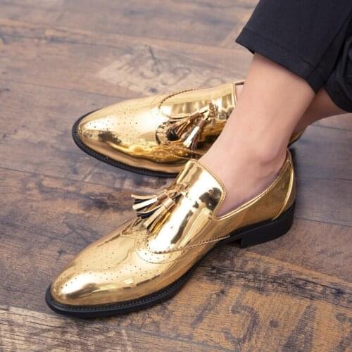 Hot8 new Spring and autumn men shoes gold Bright skin male comfortable oxford shoes luxury brogues mens Business Moccasin shoes