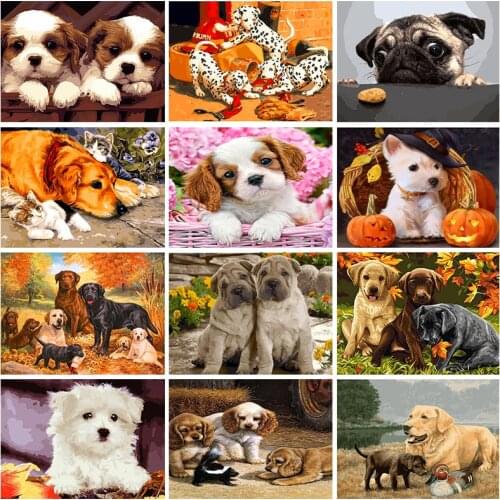 5D DIY Diamond Painting Kits By Numbers Dog Animal Full Round With AB Drill Adults Children Kill Time Unique Gift Wall Decor Art