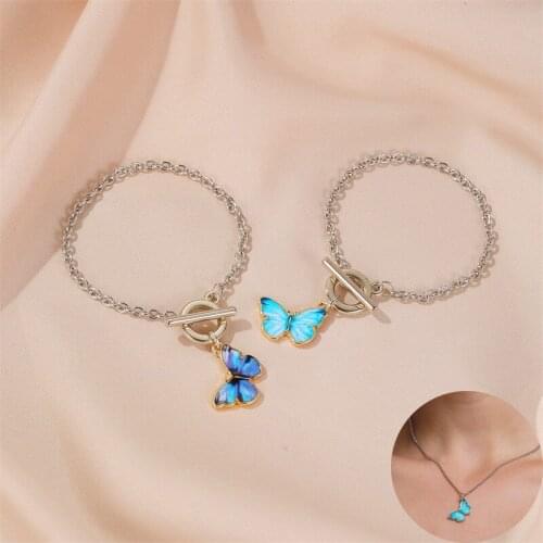 New ins net red gradual change Butterfly Necklace Forest small fresh Butterfly Pendant