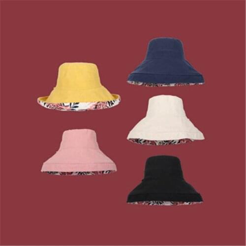 CYGJFC 1pc Woman Both Sides Printed Floral Bucket Cap Girl Summer Sunscreen Panama Solid Sunbonnet Fisherman Beaines Beach Gorro