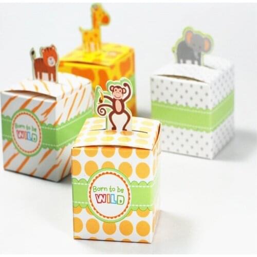 Safari Animals Favor Box Candy Box Gift Box Baby Shower Boy Kids Birthday Party Supplies Decoration Event Party Supplies 50pcs