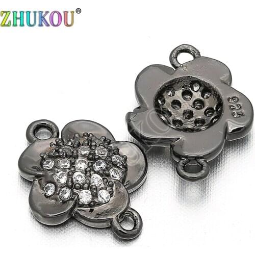 9*12mm Brass Cubic Zirconia Flower Charms Connectors DIY Jewelry Bracelet Necklace Making, Hole: 1mm, Model: VS43