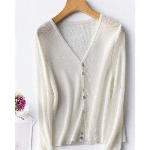 Casual Knitted Cardigan Sweater Women Spring Autumn Ice Silk Cardigans Long Sleeve Solid Loose Female Knitwear Sweaters X298