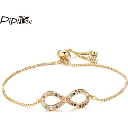 Pipitree Romantic Infinity Charm Bracelet for Women Lovers Adjustable Chain Bridal Wedding Bracelets Couple Jewelry Gift