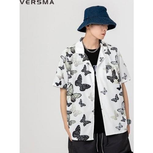 VERSMA Japanese Harajuku Butterfly Dragonfly Elephant Leopard Print Shirt Men Women Summer Chic Hawaiian Shirt Men Dropshipping