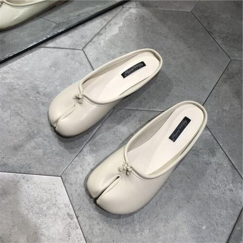 Baotou sandals and slippers womens thick-heeled Mules trotters shoes split toe half-drag lazy shoes without heel womens shoes
