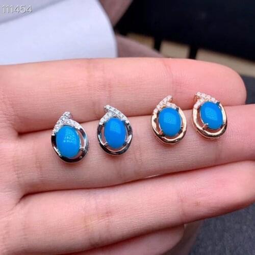 Natural Turquoise Earrings 925 Sterling Silver Lady Earrings beautiful style, affordable price including certificate blue pine