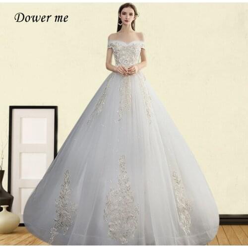 Off The Shoulder Wedding Dress GR707 Embroidery Long Bridal Dresses Shining Sequined Wedding Gowns Appliques Vestidos De Novia